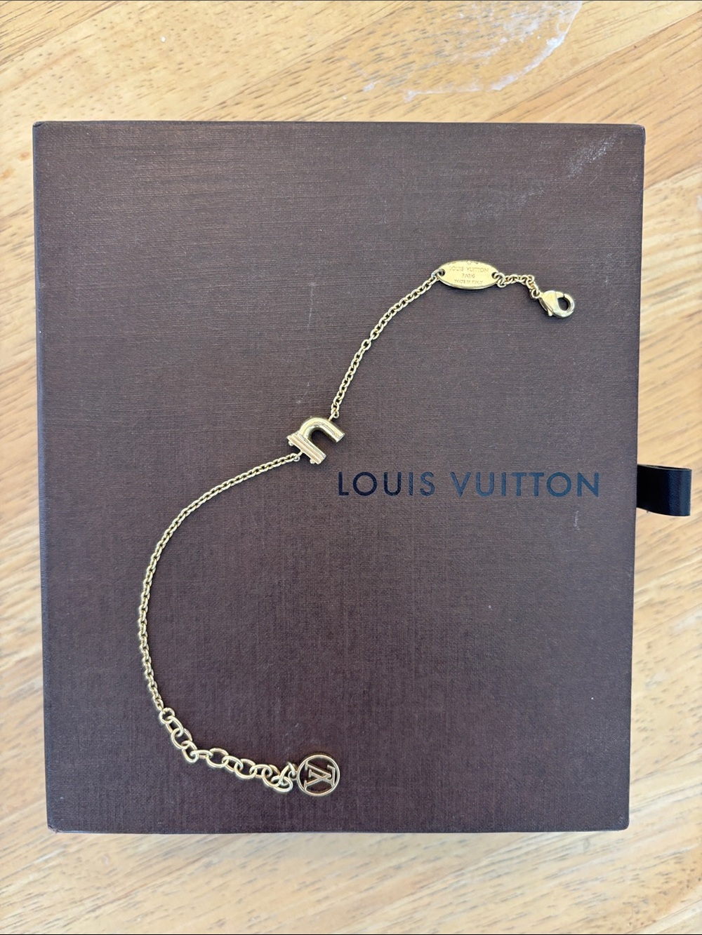 Louis Vuitton Gold Chain Bracelet with initial n charm